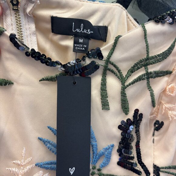 LULUS PINK BEADED FLORAL MIDI DRESS, NWT - Picture 3 of 4